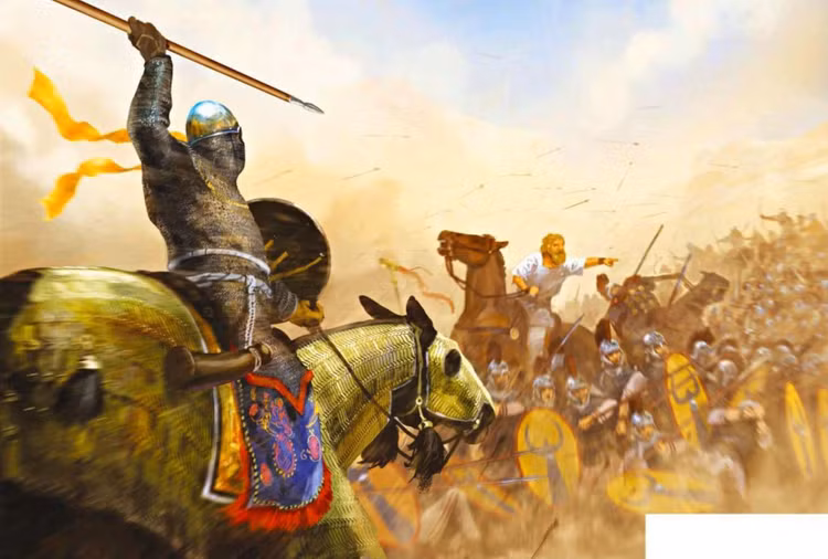 5. Cái chết thê thảm của Crassus. Sau khi thất bại, Crassus bị dụ đến “đàm phán hòa bình” và bị giết. Tương truyền, người Parthia đổ vàng nóng vào miệng ông như một biểu tượng cho sự chế giễu lòng tham của ông. Ảnh: Pinterest.