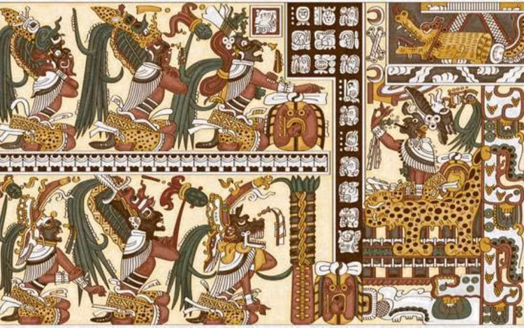 Phần đầu của sách kể về sự hình thành vũ trụ.Theo đó, các vị thần đã nhiều lần thất bại khi tạo ra con người trước khi thành công với bột ngô. Ảnh: Pinterest.