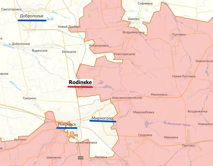Tras la caída del control total del ejército ruso sobre la estratégica ciudad de Rodinske, un importante complejo urbano en el cinturón defensivo norte de Pokrovsk. Con ello, se cerró el cerco en torno a Pokrovsk, y se consideró que la tapa del pozo había sido cerrada para los defensores ucranianos que aún permanecían atrapados en la ciudad. 4.jpg