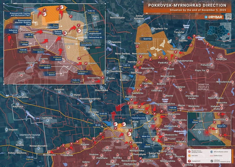 នៅពេលនេះអ៊ុយក្រែនមិនគ្រាន់តែព្រួយបារម្ភនោះទេ ប៉ុន្តែតាមពិតខ្លាចថា កងទ័ពដែលភៀសខ្លួនចេញពី Pokrovsk និង Myrnohrad នឹងនាំឱ្យមានការដួលរលំផ្នែកខាងមុខនៅក្នុងតំបន់ Pokrovsk ដែលនឹងនាំឱ្យមានការដួលរលំនៃតំបន់ផ្សេងទៀត។ ទីក្រុងគៀវបានទទួលស្គាល់ថា ផ្នែកខាងមុខបច្ចុប្បន្នមានភាពមិនច្បាស់លាស់ ហើយការដួលរលំណាមួយអាចជាការចាប់ផ្តើមនៃការបញ្ចប់។ ប្រសិនបើកងទ័ពភៀសខ្លួន Pokrovsk វាអាចបណ្តាលឱ្យមានប្រតិកម្មសង្វាក់។ (ប្រភពរូបថត៖ Military Review, Ukrinform, Kyiv Post) ។ 15.jpg