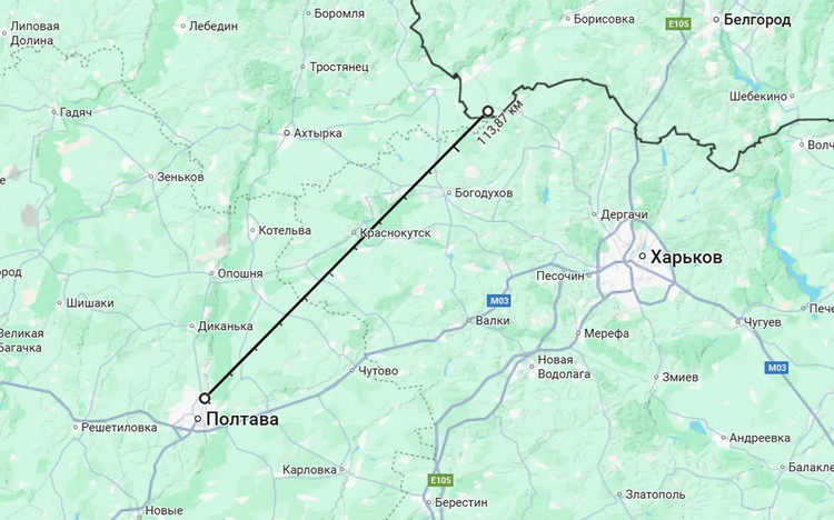 Если информация о новой российской управляемой планирующей авиабомбе УМПК верна, то это может быть уже третий случай применения модернизированных версий этого оружия класса «воздух-земля» за последние несколько дней. Стоит отметить, что ближайшая точка на российской территории, по отношению к границе города Полтава, составляет 113 км. Эта точка находится в Грайворонском районе Белгородской области России, граничащем с Харьковской областью Украины. 12-3436.jpg