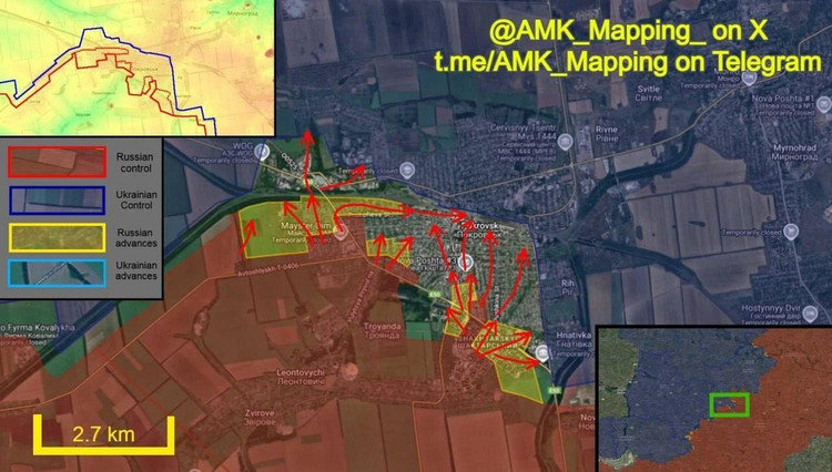 Na północ od Czuniszyna i na zachodnich obrzeżach Nowopawlówki, obszar wzdłuż autostrady również znajduje się pod kontrolą rosyjską. Trasy zaopatrzeniowe AFU do Pokrowska znajdują się pod kontrolą ogniową RFAF; większość sprzętu AFU jest niszczona przez ataki artyleryjskie i bezzałogowe statki powietrzne. 5.jpg