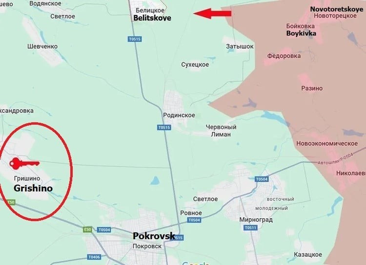 Wcześniejsze analizy ukraińskich ekspertów wykazały, że gdyby armia rosyjska całkowicie odcięła drogę przez wieś Griszyno, ukraińska armia stacjonująca w Pokrowsku zostałaby zniszczona. Obawy ukraińskich ekspertów stały się więc rzeczywistością, więc nie ma w tym nic zaskakującego. 12.jpg