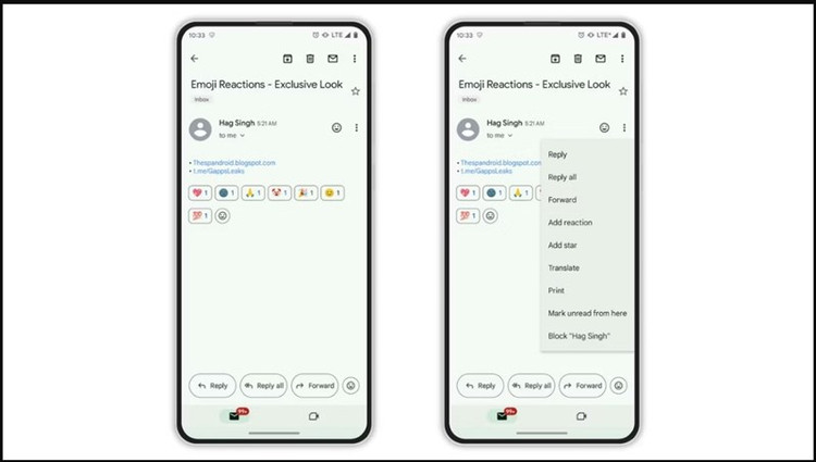 Các biểu tượng cảm xúc mà người dùng chọn sẽ được hiển thị bên dưới email (Ảnh: AndroidPolice).