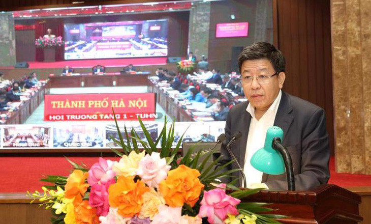 Phó chủ tịch UBND TP Hà Nội Dương Đức Tuấn báo cáo tại hội nghị sáng 31/3 - Ảnh: UBND TP Hà Nội.