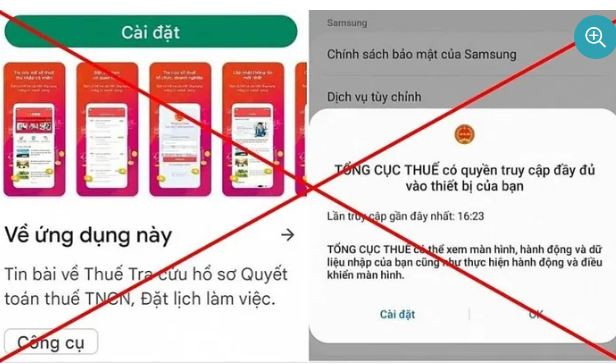 Ảnh chụp ứng dụng giả mạo ứng dụng ngành Thuế để lừa đảo chiếm đoạt tài sản. Ảnh: TL/Thoibaotaichinh.