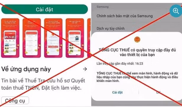 Ảnh chụp ứng dụng giả mạo ứng dụng ngành Thuế để lừa đảo chiếm đoạt tài sản. Ảnh: TL/Thoibaotaichinh.