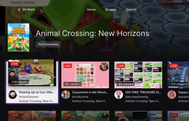Giao diện Twitch trên Switch.
