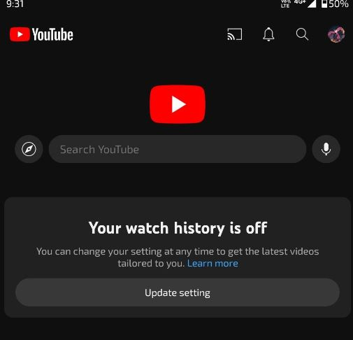 Trang chủ YouTube của một người dùng trở nên &apos;trống không&apos; sau khi tắt tùy chọn lưu lại lịch sử video. Ảnh: Reddit