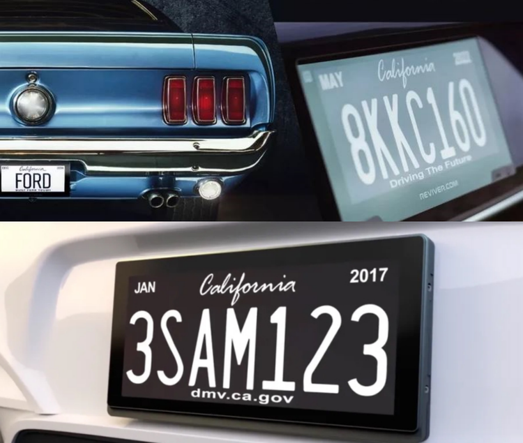 Biển số điện tử trên một ôtô đăng ký ở California. Ảnh: Reviver, Carscoops.