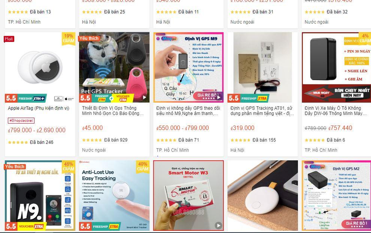 Thiết bị theo dõi vị trí được bán tràn lan trên một trang thương mại điện tử. Ảnh chụp màn hình.