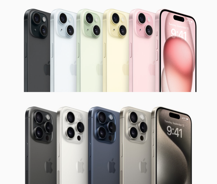 iPhone 15 mới gồm: iPhone 15, iPhone 15 Plus, iPhone 15 Pro và iPhone 15 Pro Max.