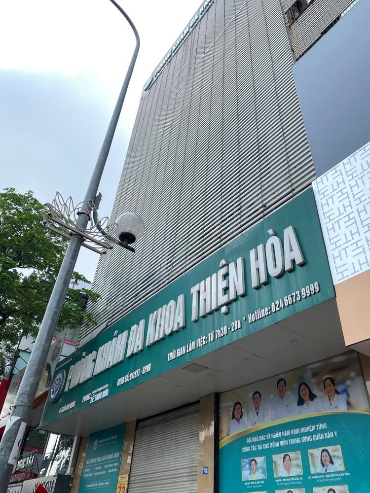 Phòng khám đa khoa Thiện Hòa (73 Trần Duy Hưng - Cầu Giấy - Hà Nội) vừa bị Thanh tra Sở Y tế xử phạt. Ảnh: T.Huy