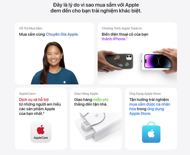 Các dịch vụ được Apple Store hỗ trợ.