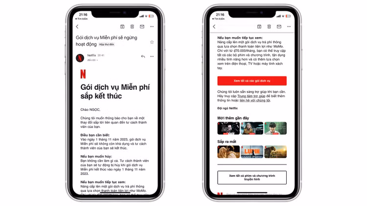Email của Netflix gửi tới người dùng sử dụng gói Miễn phí.