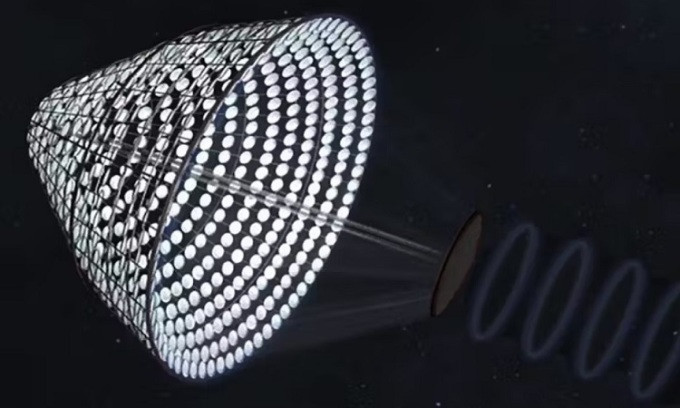 Mô phỏng hệ thống sản xuất điện mặt trời trong vũ trụ SPS-ALPHA. Ảnh: NASA