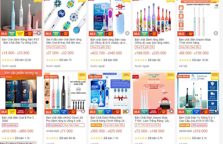 Bàn chải điện được bán tràn lan trên một trang thương mại điện tử. Ảnh chụp màn hình.