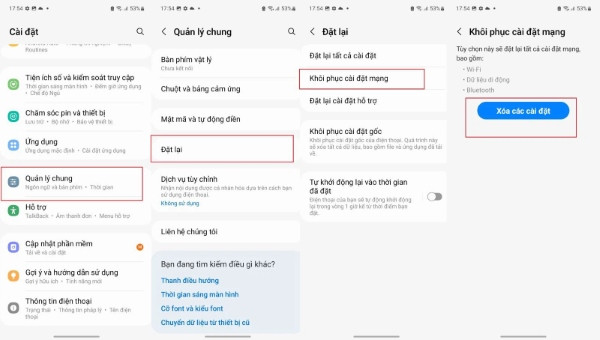 Chọn Xóa các cài đặt. Chọn Xóa các cài đặt.