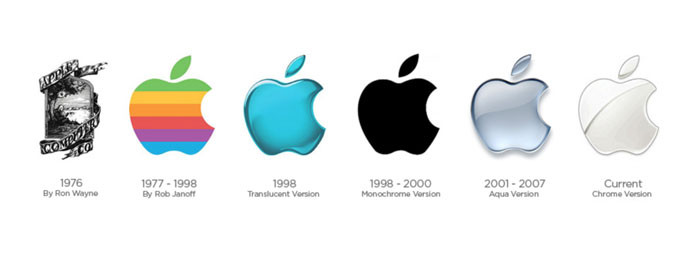 Logo Apple chỉ thay đổi màu sắc qua các thời kỳ.