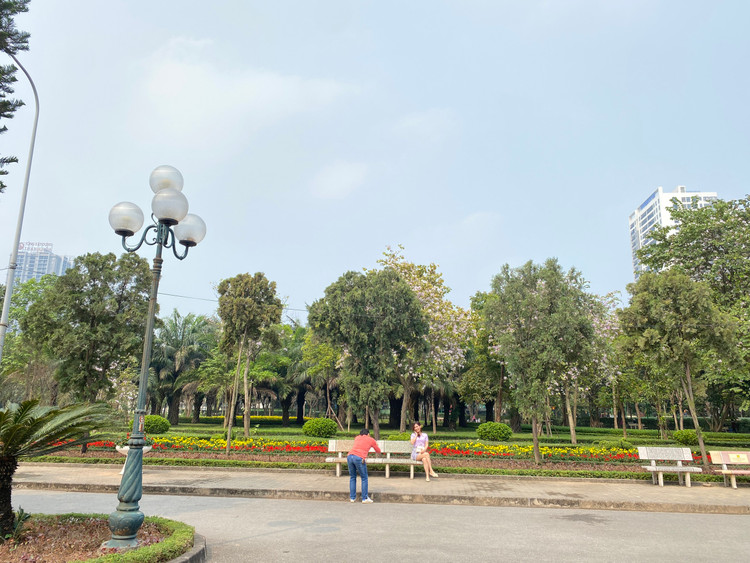 Một số người chuẩn bị khá đơn giản và sử dụng điện thoại để lưu lại những bức ảnh đẹp cùng hoa ban.