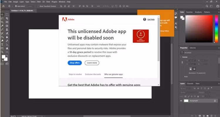 Người dùng vẫn bị phát hiện dùng phần mềm crack ngay cả khi không đăng nhập tài khoản Adobe - Ảnh: Internet