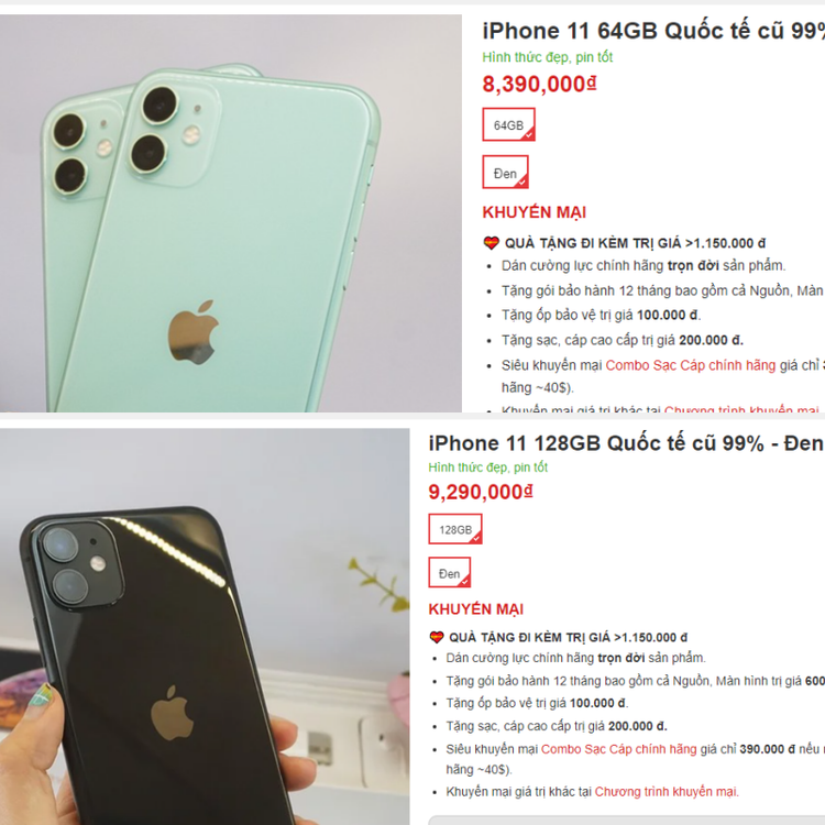 Iphone 11- 64GB cũ ngoại hình 99% có giá rất tốt chỉ khoảng 8 triệu hơn - Ảnh:chụp màn hình.