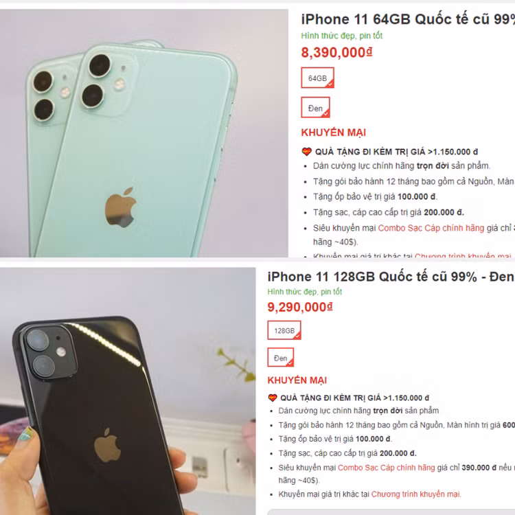 Iphone 11- 64GB cũ ngoại hình 99% có giá rất tốt chỉ khoảng 8 triệu hơn - Ảnh:chụp màn hình.
