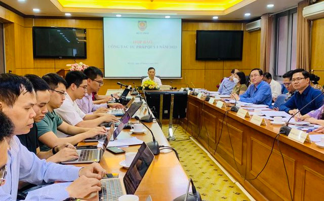 Họp báo công tác tư pháp quý 1/2023. Ảnh: báo chính phủ