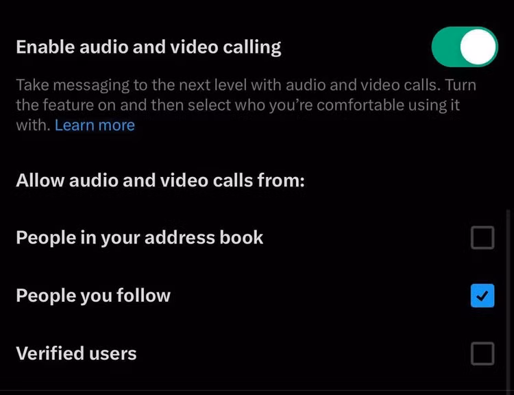 Cài đặt của X xuất hiện thêm nút Kích hoạt cuộc gọi âm thanh và video - Ảnh: The Verge.