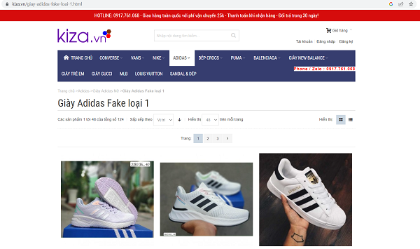 Giày thể thao Adidas giả rao bán công khai trên trang thương mại điện tử. (Ảnh: Internet) Giày thể thao Adidas giả rao bán công khai trên trang thương mại điện tử. (Ảnh: Internet)