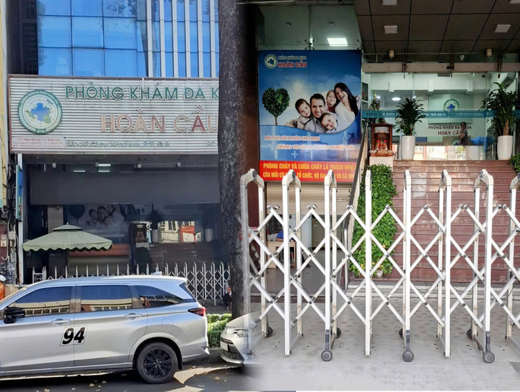 Khảo sát ngày 30/12/2024, địa chỉ số 80-82 Châu Văn Liêm, phường 11, quận 5, TP HCM bên ngoài đóng cổng; bên trong sáng đèn; phía trên treo bảng hiệu lớn nội dung: “Phòng khám Đa khoa Hoàn Cầu&quot; - Ảnh: Hữu Thông