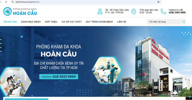 Website quảng cáo Phòng khám đa khoa Hoàn Cầu - Ảnh chụp màn hình