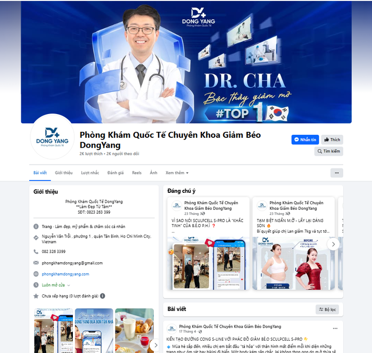 Tài khoản Facebook quảng cáo về Phòng khám quốc tế Dong Yang. Ảnh chụp màn hình.