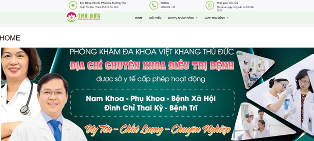 Ảnh chụp màn hình từ website https://phongkhamdakhoavietkhang.com.