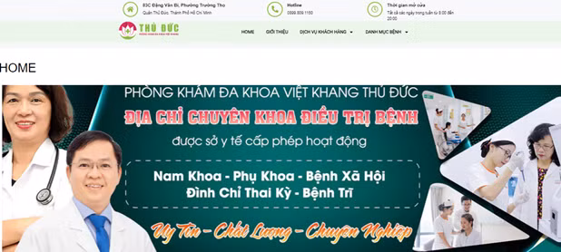 Ảnh chụp màn hình từ website https://phongkhamdakhoavietkhang.com.