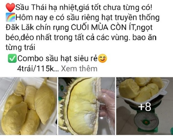 Một mẫu quảng cáo rao bán sầu riêng trên chợ mạng. Một mẫu quảng cáo rao bán sầu riêng trên chợ mạng.