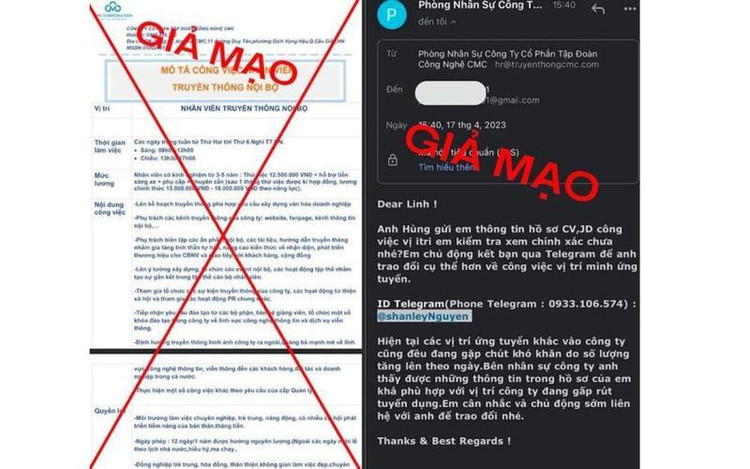 Giả mạo thông tin tuyển dụng của những doanh nghiệp, tập đoàn lớn để lừa đảo.