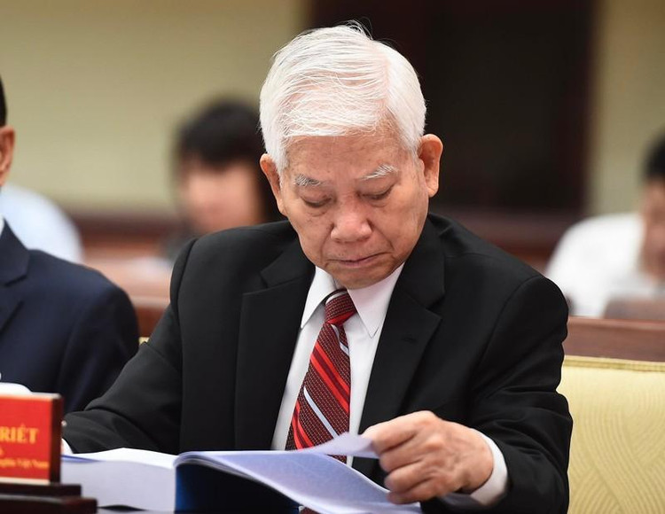 Nguyên Chủ tịch nước Nguyễn Minh Triết tại Hội thảo khoa học “Đồng chí Võ Văn Kiệt - Nhà lãnh đạo xuất sắc của Đảng và cách mạng Việt Nam” ngày 22/11, TP.HCM. Ảnh: Tùng Tin