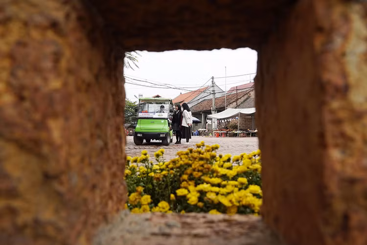 Xe ô tô điện là phương tiện chủ yếu cho du khách khi di chuyển trong làng.