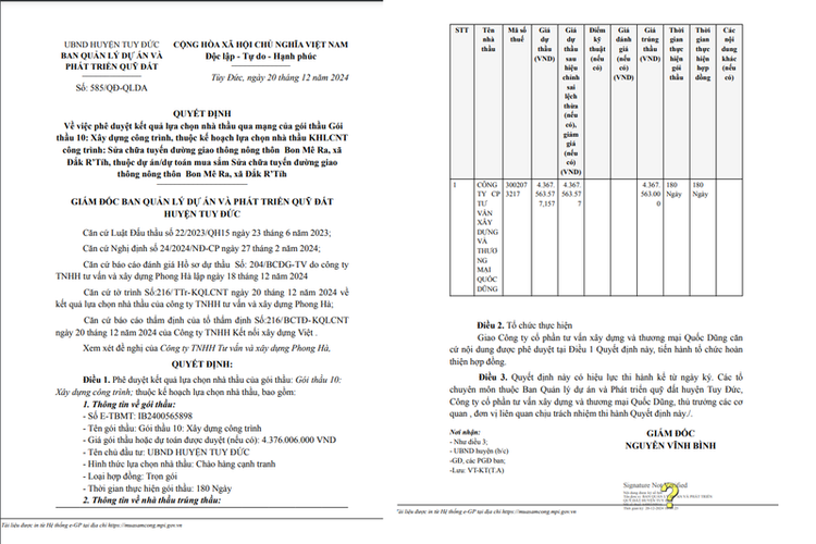 Quyết định 585/QĐ-QLDA. Nguồn MSC