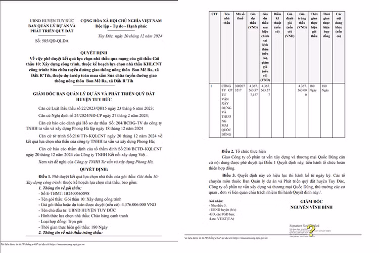 Quyết định 585/QĐ-QLDA. Nguồn MSC