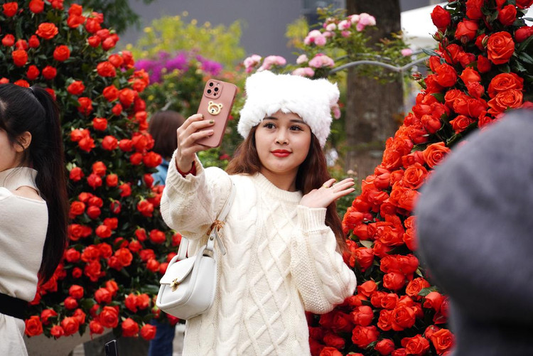 Bạn Vân Oanh (Mê Linh) tươi cười chia sẻ: "Biết có lễ hội hoa tổ chức tại quê hương mình, tôi liền rủ bạn bè đến đây để chụp ảnh. Chúng tôi đã ghi lại những bức ảnh đẹp của lễ hội. Khi đến đây, tôi thật sự vui mừng nhìn thấy rất nhiều loại hoa được bày trí đẹp mắt".