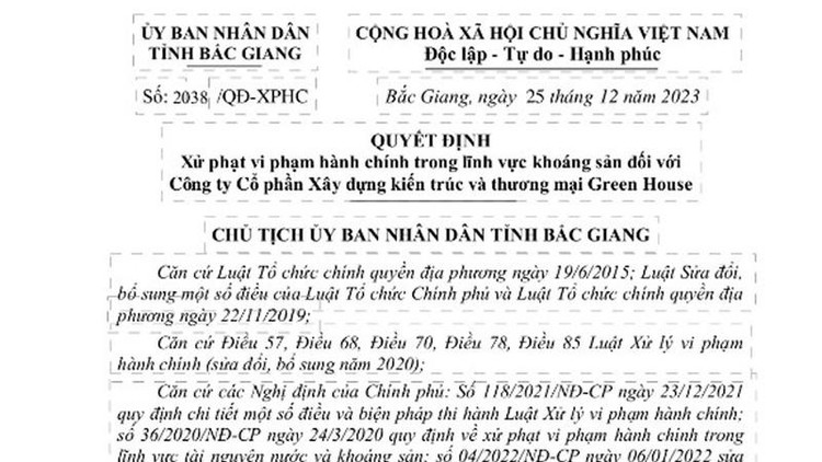 Quyết định xử phạt Công ty Green House.