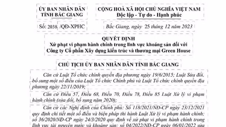 Quyết định xử phạt Công ty Green House.