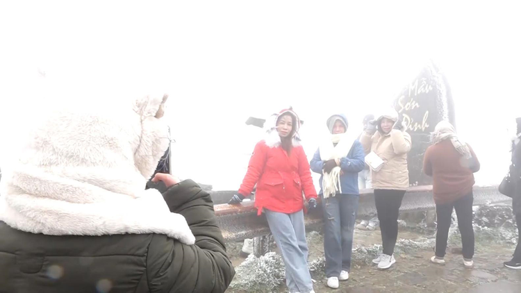 Nhóm du khách từ thành phố Uông Bí, Quảng Ninh, đến tham quan đỉnh Mẫu Sơn.