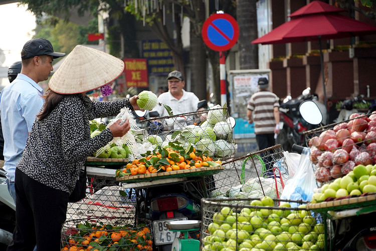 Với sọt hoa quả đầy ắp, những chiếc xe này rong ruổi trên phố phường Hà Nội.