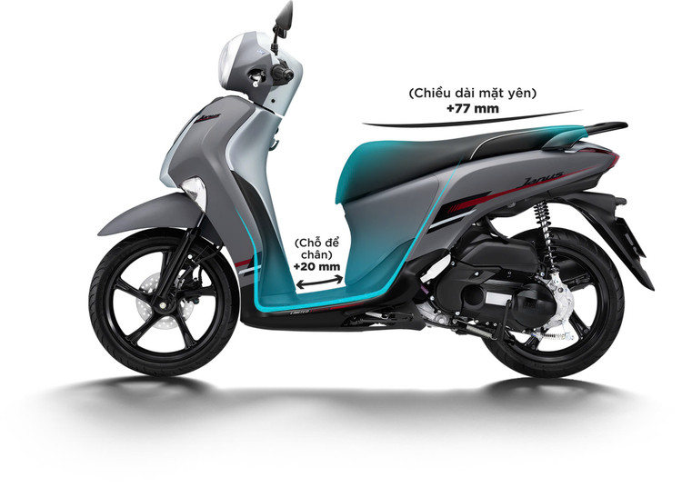 Yamaha Janus 2024 tăng chiều dài yên và khoảng để chân.