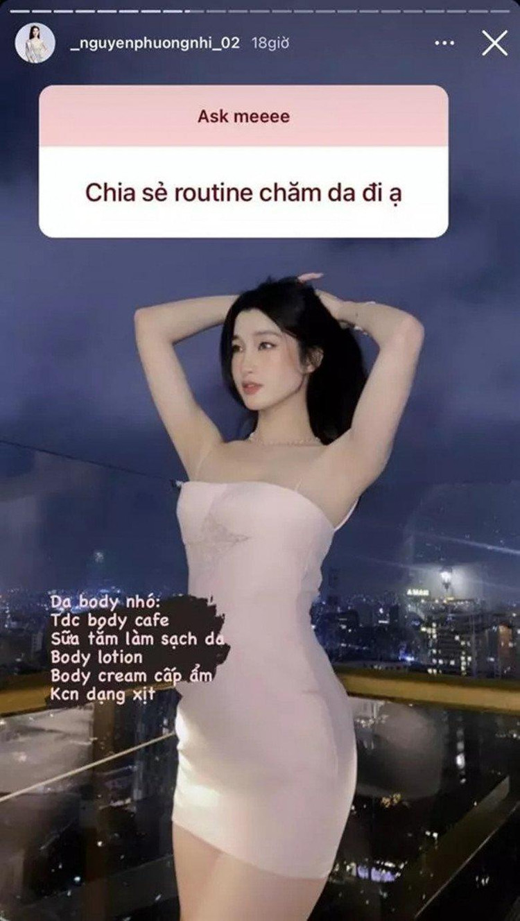 Dân mạng đã nhận được câu trả lời rất có tâm của Á hậu Phương Nhi kèm hỉnh ảnh với vóc dáng nuột nà và làn da trắng mịn, nõn nà - Ảnh chụp từ instagram