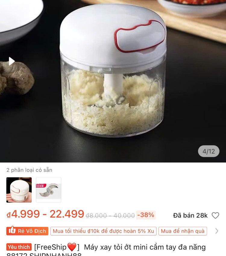 Có nên mua máy xay tỏi ớt mini cầm tay đa năng giá 22.000 đồng?. Ảnh chụp màn hình