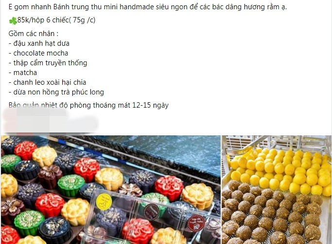 Bánh trung thu mini handmade đang được rao bán nhiều trên chợ mạng-Ảnh chụp màn hình.